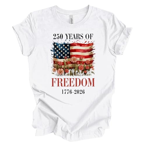 Patriot Pride Reckless Patriot Women’s Graphic T-Shirt – 250 Years of Freedom 1776–2026 Floral American Flag Design, White, 2XL