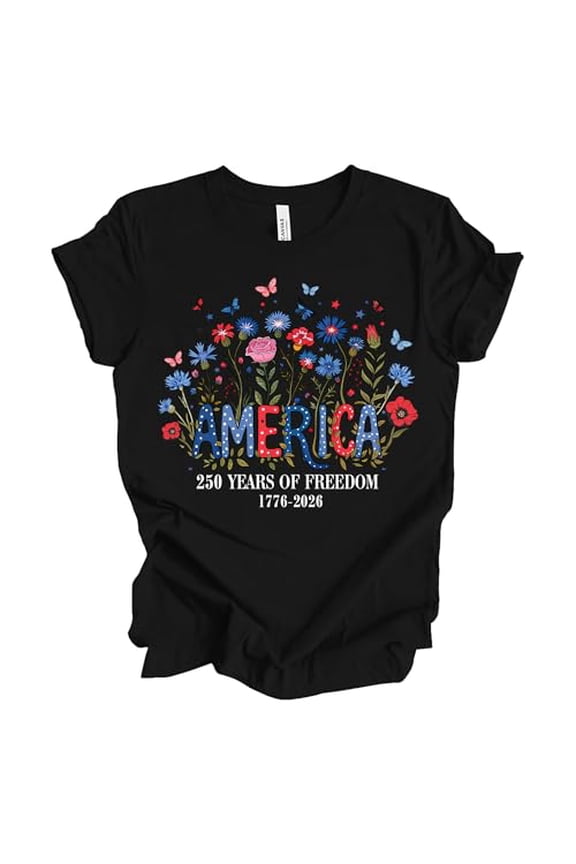 Patriot Pride Reckless Patriot Women’s Graphic T-Shirt – America's 250 Years of Freedom 1776-2026 Floral Butterfly Design, Black, XLarge