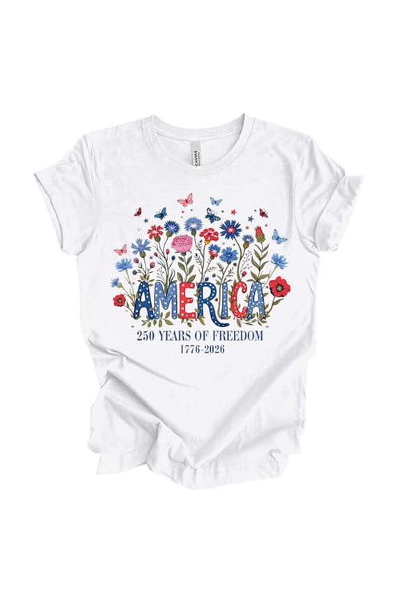 Patriot Pride Reckless Patriot Women’s Graphic T-Shirt – America's 250 Years of Freedom 1776-2026 Floral Butterfly Design, White, XLarge