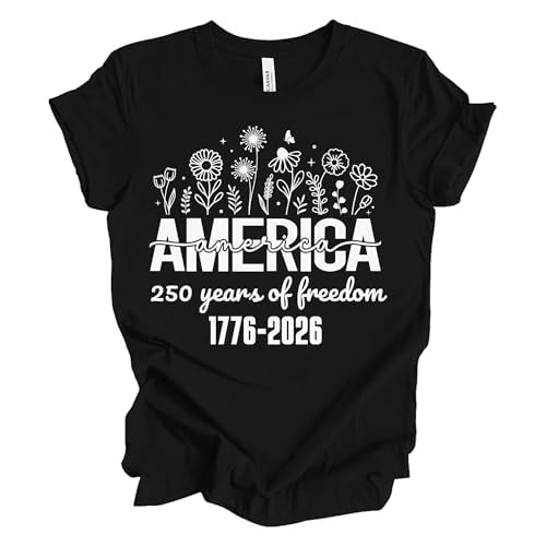 Patriot Pride Reckless Patriot Women’s Graphic T-Shirt – America's 250 Years of Freedom 1776-2026 Floral Design, Black, 5XL