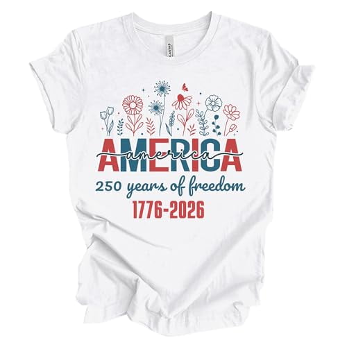 Patriot Pride Reckless Patriot Women’s Graphic T-Shirt – America's 250 Years of Freedom 1776-2026 Floral Design, White, 5XL