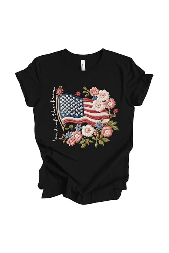 Patriot Pride Reckless Patriot Womens Graphic T-Shirt – 250th Anniversary Floral USA Land of The Free Flag Design, Black, 3X-Large