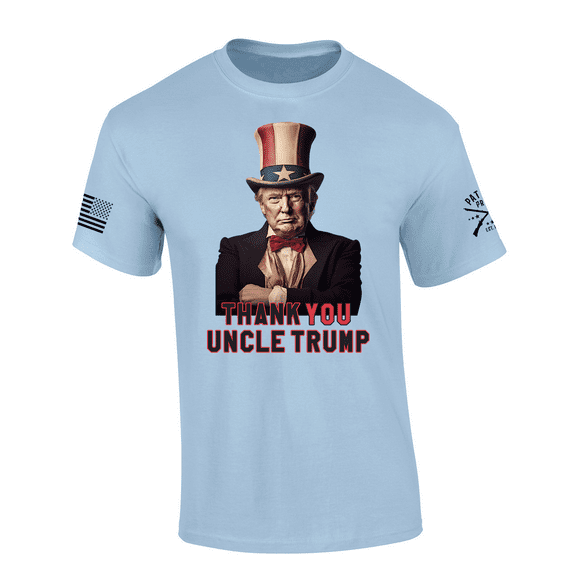 Patriot Pride Thank You Uncle Trump American Flag Sleeve T-shirt-Light Blue-small