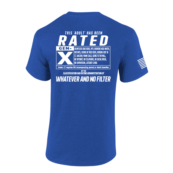 Patriot Pride This 'Adult' Has Been Rated GEN X American Flag Short-Sleeve T-shirt-Antique Royal-5xl