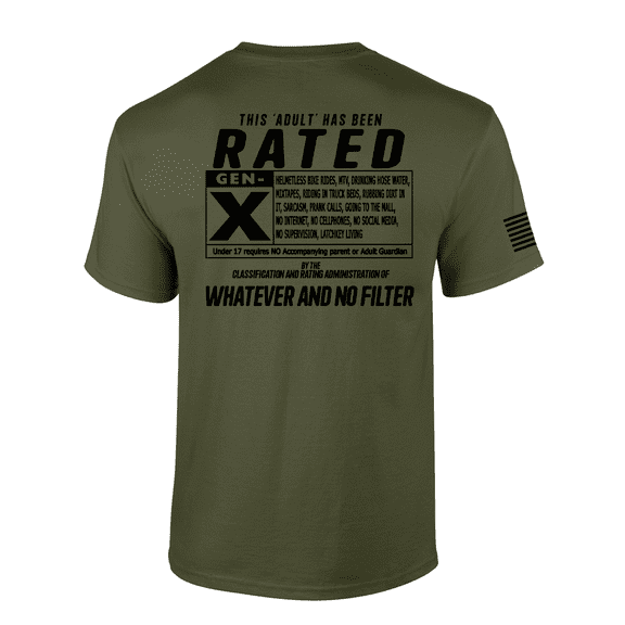 Patriot Pride This 'Adult' Has Been Rated GEN X American Flag Short-Sleeve T-shirt-Military-xl