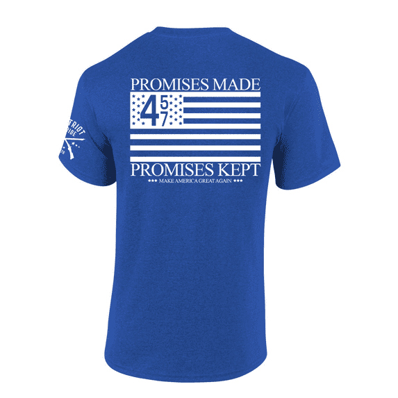 Patriot Pride Trump 45-47 American Flag Promises Made Promises Kept Short-Sleeve T-shirt-Antique Royal-xxl
