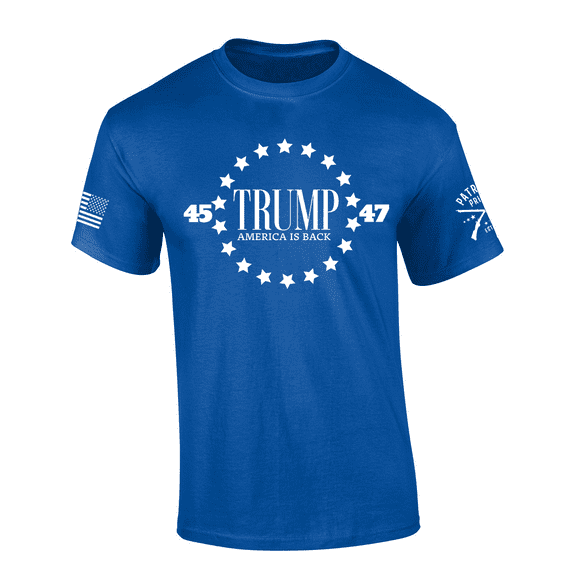Patriot Pride Trump America Is Back Circled Stars 45-47 American Flag Short-Sleeve T-Shirt-Royal-xxl
