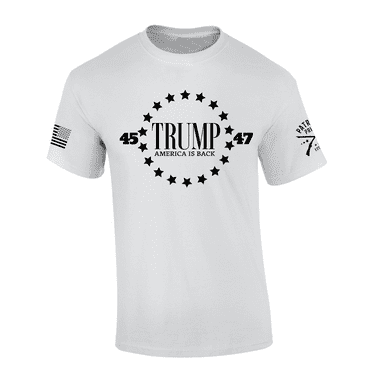 Patriot Pride Trump America Is Back Circled Stars 45-47 American Flag Short-Sleeve T-Shirt-White-medium