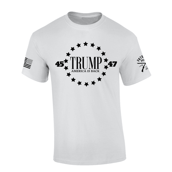 Patriot Pride Trump America Is Back Circled Stars 45-47 American Flag Short-Sleeve T-Shirt-White-xl