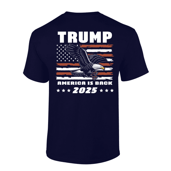 Patriot Pride Trump Eagle Distressed American Flag America Is Back 2025 Short-Sleeve T-Shirt-Navy-large
