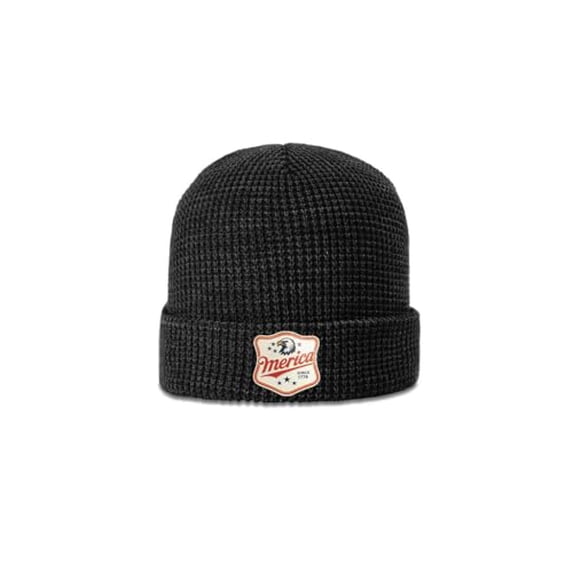 Patriot Pride Waffle Knit Beanie Hat - U.S.A Eagle & Flag 250 Year Anniversary Patch, Black