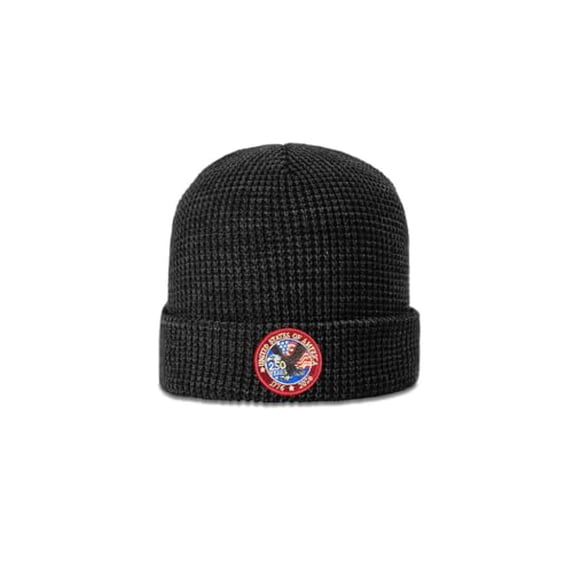 Patriot Pride Waffle Knit Beanie Hat - Vintage Eagle 'Merica Since 1776 250th Anniversary Patch, Black