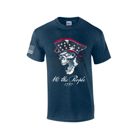 Patriot Pride We The People Pirate Skull Men's Short Sleeve T-shirt Graphic Tee-Heather Navy-medium
