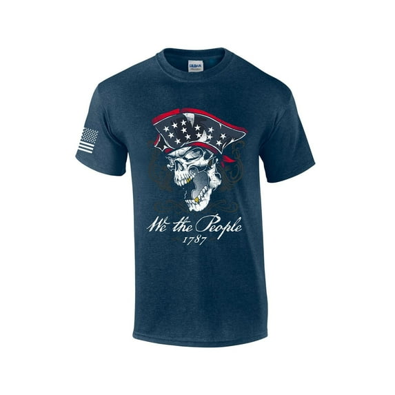 Patriot Pride We The People Pirate Skull Men's Short Sleeve T-shirt Graphic Tee-Heather Navy-xxxl
