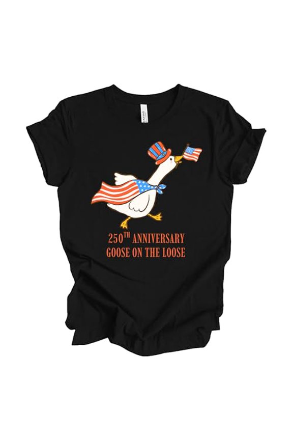 Patriot Pride Women’s Bella Canvas Graphic T-Shirt – 250th Anniversary Goose on The Loose Patriotic Design, Black, 3XL