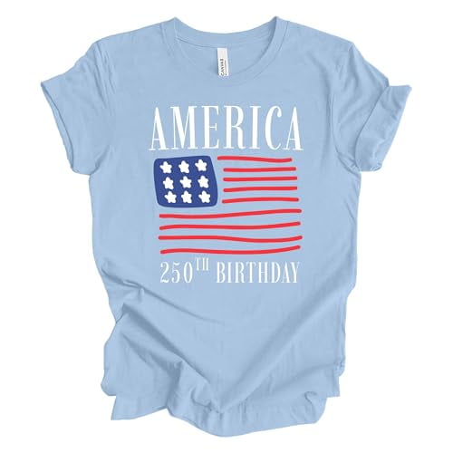 Patriot Pride Women’s Bella Canvas Graphic T-Shirt – America 250th Birthday American Flag Design, Baby Blue, 2XL