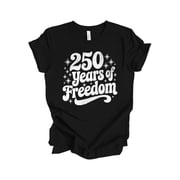 Patriot Pride Womens Short Sleeve Distressed Graphic T-Shirt - Retro Wavy 250 Years of Freedom 1776-2026 Anniversary-Black-Small