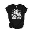 thumbnail image 1 of Patriot Pride Women's Short Sleeve Distressed Graphic T-Shirt - Retro Wavy God Bless America 1776-2026 250 Years-Black-Large, 1 of 2