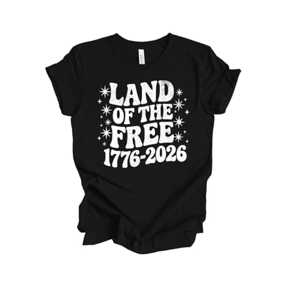 Patriot Pride Women's Short Sleeve Distressed Graphic T-Shirt - Retro Wavy Land of The Free 1776-2026 250 Years-Black-XX-Large