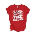 thumbnail image 1 of Patriot Pride Women's Short Sleeve Distressed Graphic T-Shirt - Retro Wavy Land of The Free 1776-2026 250 Years-Red-Large, 1 of 2