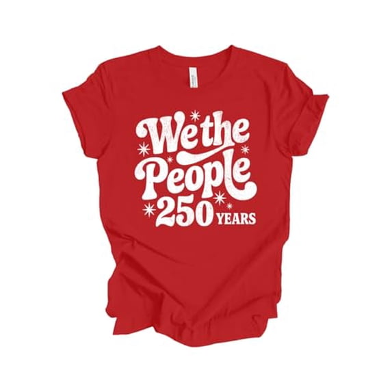 Patriot Pride Women's Short Sleeve Distressed Graphic T-Shirt - Retro Wavy We The People 250 Years Design-Red-4X-Large