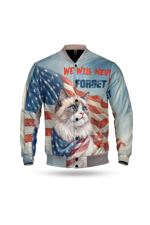 Patriot Ragdoll We Will Never Forget Patriotic Remembrance Day All Over Print 3D Baseball Jacket Cat Lover Kitten Owner Gifts Idea Bomber Jacket Softball - 12014