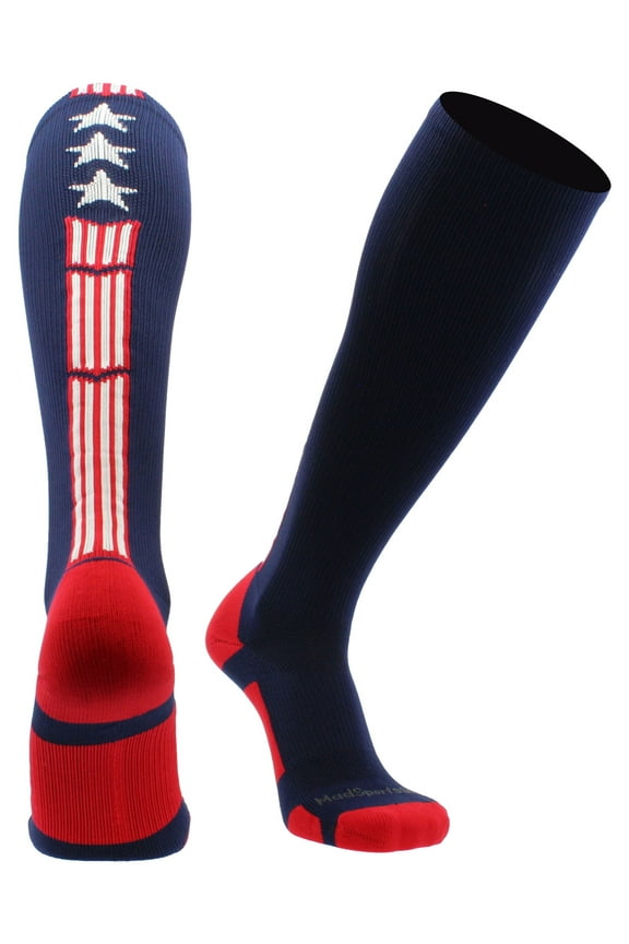 Patriot Stars and Stripes USA Flag Over the Calf Socks (Navy/Red/White 2.0, Medium)