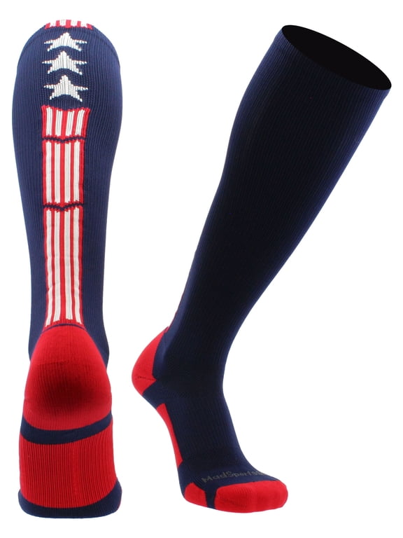 Patriot Stars and Stripes USA Flag Over the Calf Socks (Navy/Red/White 2.0, Small)