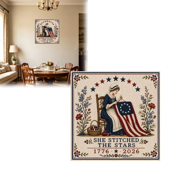 Patriotic 1776-2026 Embroidery Kit, Inspirational Women Cross Stitch Set, Star Pattern Handcraft Pack, DIY Sewing Supply for Home Decor Gift Commemorative Craft