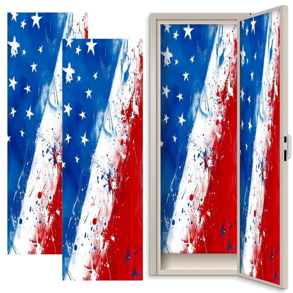 Patriotic 2 Pcs School Locker Magnetic Wallpaper 12" x 36" American Flag Abstract Paint Splatter Patriotic Red White Blue Reusable Removable Locker Accessories Back to School Supplies for Classroom
