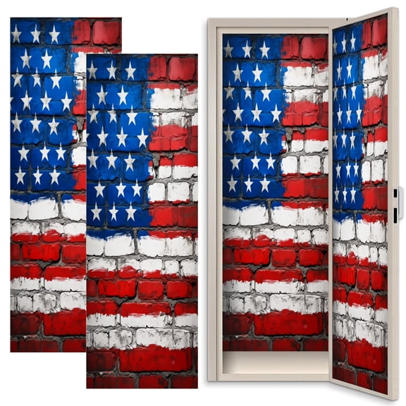 Patriotic 2 Pcs School Locker Magnetic Wallpaper 12" x 36" American Flag Brick Wall Bold Red White Blue Colors Reusable Removable Locker Accessories Back to School Supplies for Classroom