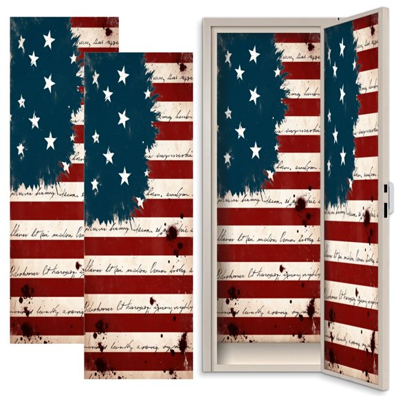 Patriotic 2 Pcs School Locker Magnetic Wallpaper 12" x 36" Distressed American Flag Script Blood Splatter Reusable Removable Locker Accessories Back to School Supplies for Classroom
