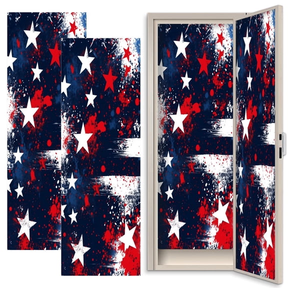 Patriotic 2 Pcs School Locker Magnetic Wallpaper 12" x 36" Patriotic Stars Stripes Abstract Paint Splatter Red White Blue Reusable Removable Locker Accessories Back to School Supplies for Classroom
