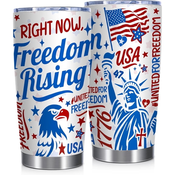 Patriotic 20oz Tumbler, Statue of Liberty Coffee Travel Mug, Insulated Stainless Steel Cup with American Flag and Eagle, Gifts for Independence Day
