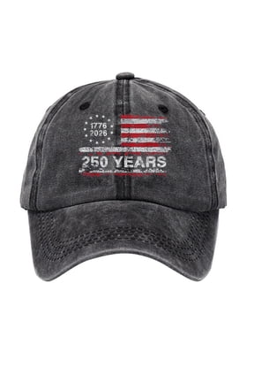 Patriotic 250 Anniversary USA Hat Flag Vintage Washed Hat Distressed Denim Embroidered 250 Anniversary USA Flag Baseball Cap for Men Women Black