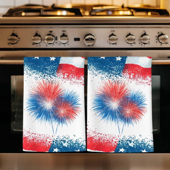Patriotic 250 Kitchen Towels Set of 1, Blue Red Fireworks Classic American Freedom Absorbent Dish Towels for Kitchen, Microfiber Hand Towel, Quick Drying Tea Towel for Cleaning Decorative Dishcloths