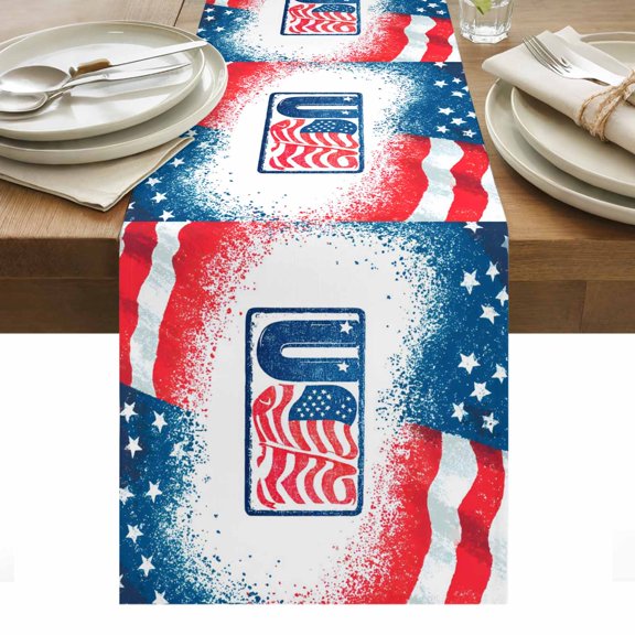 Patriotic 250 Table Runner Blue Red American Flag Memorial 4th of July Tablerunners 13 x 36 Inch, Table Decorations Tabletop Scarf for Summer Gathering Holiday Farmhouse Kitchen Dining Decor