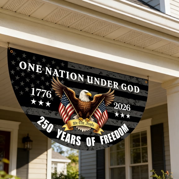 Patriotic 250 Years of Freedom Bunting Flag 35.43 x 17.72 Inches for Porch Balcony Fence Decoration, America 1776–2026 Anniversary Eagle Half Round Banner