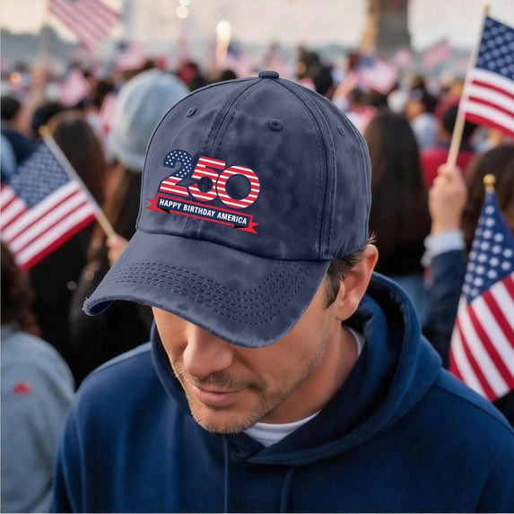 Patriotic 250 Years Freedom Hat 1776-2026 Anniversary Baseball Cap Adjustable Vintage Washed Commemorative Cap Navy