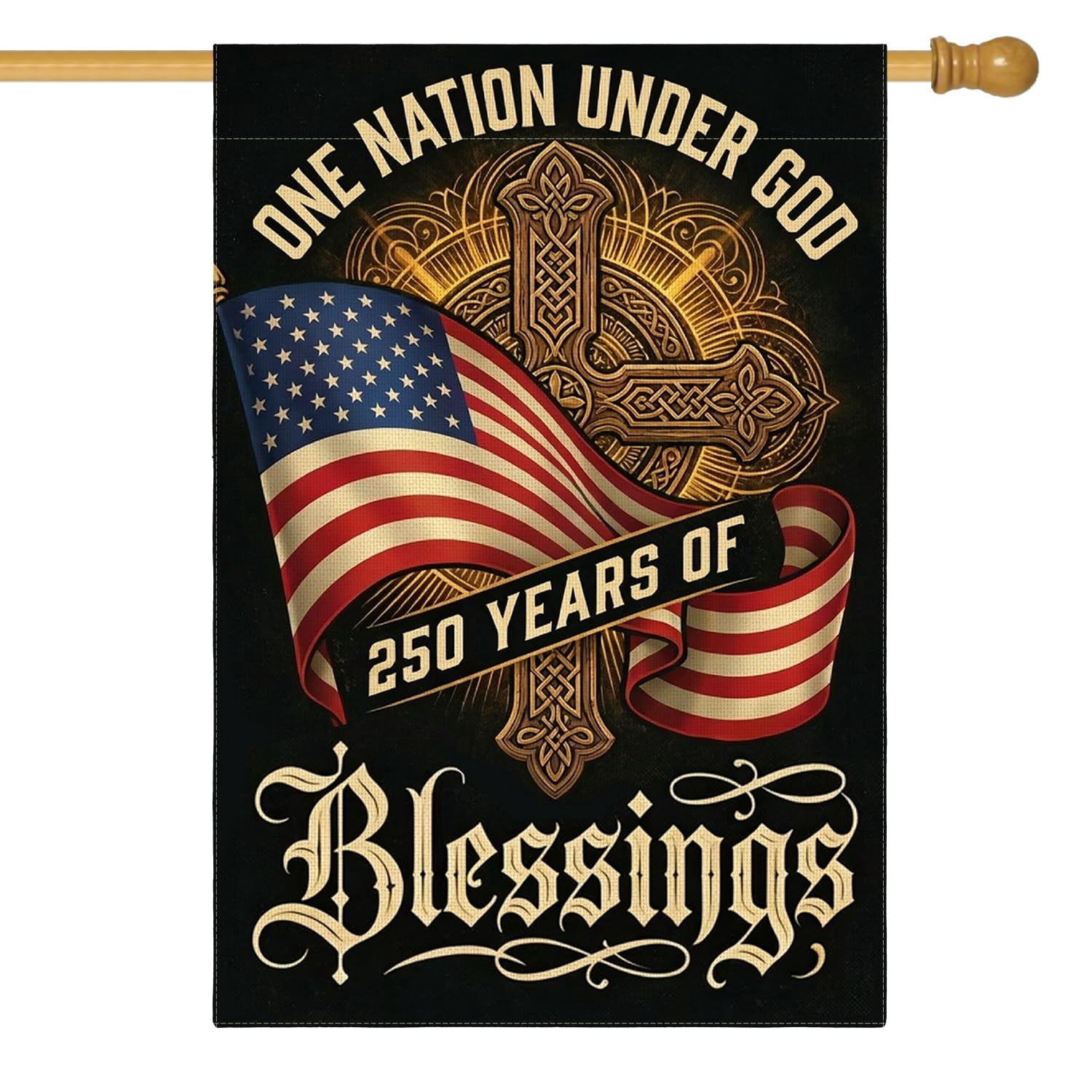 Patriotic 250 Years of Blessings House Flag Double Sided, American 250th Anniversary 1776-2026 USA Yard Outdoor Decoration