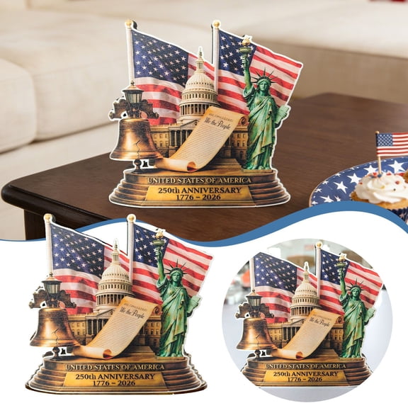 Patriotic 250th Anniversary Desktop Sculpture  American Independence Day Decor with Statue of Liberty  Wooden USA Flag Ornament for Home Celebration