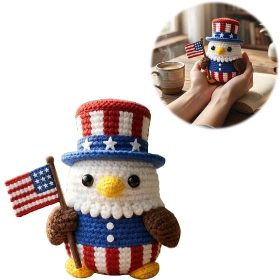 Patriotic 250th Anniversary Figurine Handmade Soft Yarn Fiber Art Uncle Sam Collectible for Fourth of July, America 250, Desk Shelf Decor Red White Blue Keepsake (1PC)