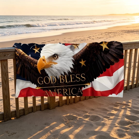 Patriotic 4th of July Beach Towel,American Flag Bald Eagle Print,Quick Dry Microfiber Super Absorbent Towel for Beach,Pool,Camping and Patriotic Celebrations,31.4"x63"