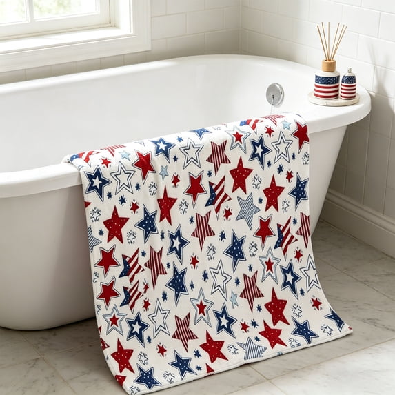 Patriotic 4th of July Beach Towel,Red White Blue Striped Star Print,Quick Dry Microfiber Super Absorbent Oversized Towel for Pool and Beach Decor,29.52"x59.05"