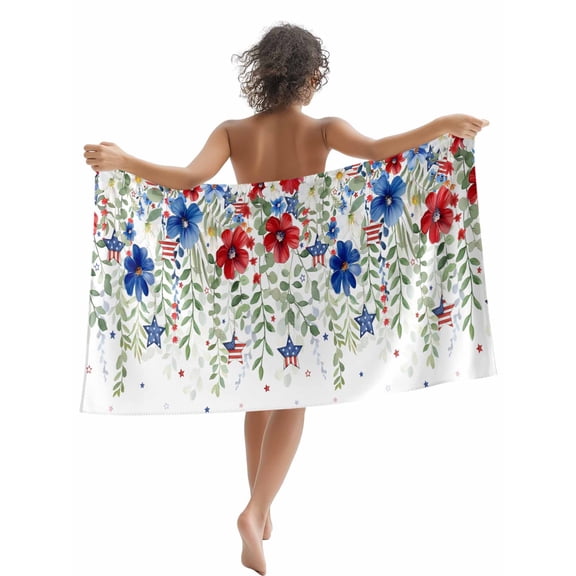 Patriotic 4th of July Beach Towels Blanket Soft & Absorbent Quick Dry Microfiber Red Blue Floral Memorial Day Pool Towels for Swimming ,Yoga, Sports, Gym, Camping,Large 30X60in, Green Leaf