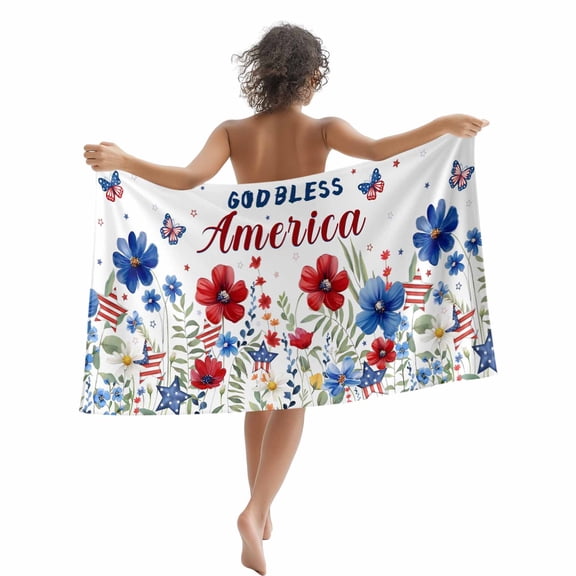 Patriotic 4th of July Beach Towels Blanket Soft&Absorbent Quick Dry Microfiber Red Blue Floral Memorial Day Pool Towels for Swimming ,Yoga, Sports, Gym, Camping,Large 35X70in, God Bless America