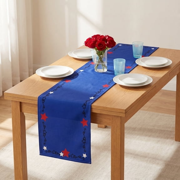 Patriotic 4th of July Decorative Tablecloth and Table Runner Set, Independence Day American Flag Linen Table Linen for Dining Table Home Decor, Light Stain Resistant Fabric Effortless Maintenance
