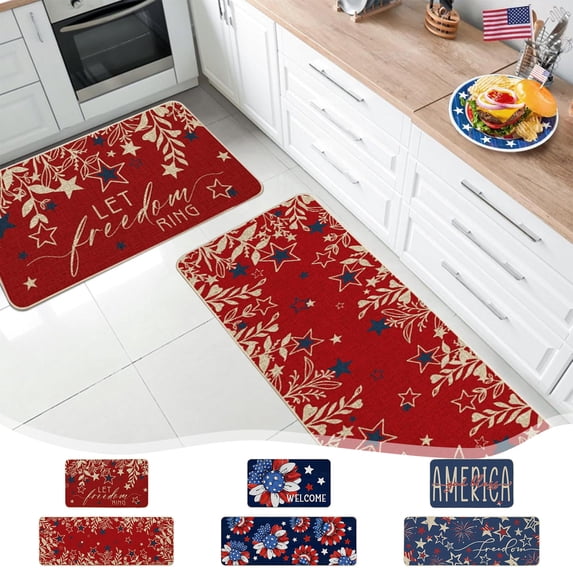 Patriotic 4th of July Doormat Rugs Outdoor/Indoor Red White Blue Stars Freedom Non-Slip Entrance Welcome Matt for Front Door/Bathroom/Kitchen/Bedroom/Patio/Entryway Floor, Memorial Day Summer