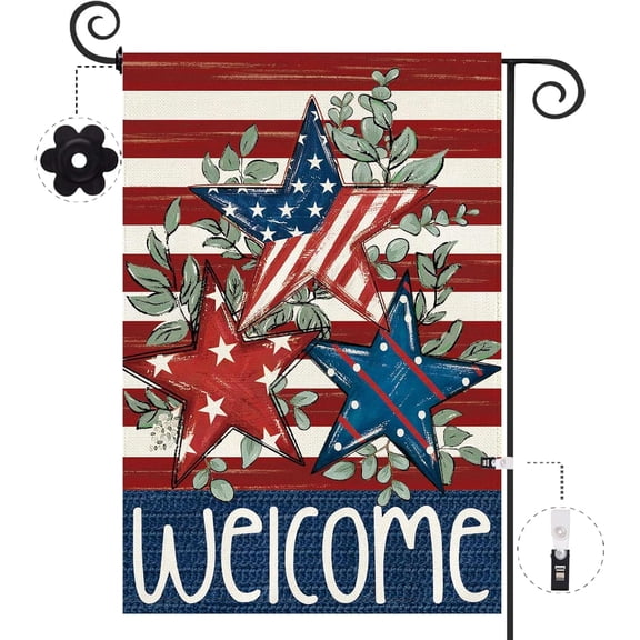 Patriotic 4th of July Garden Flag 12.5 x 18 Inch Double Sided Burlap Memorial Day Welcome American Stars and Stripes Yard Flag Summer Holiday Seasonal Farmhouse Outdoor Outside Decoration