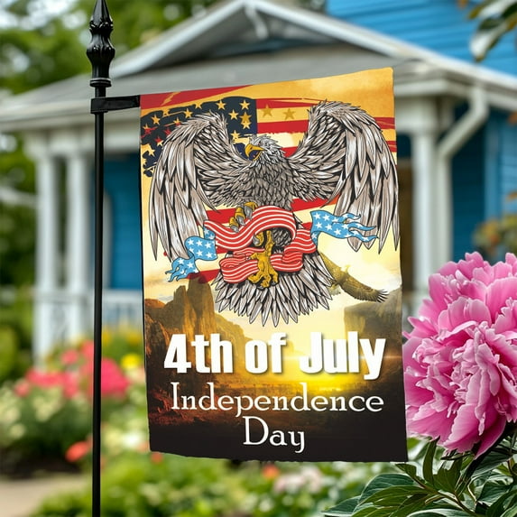 Patriotic 4th of July Garden Flag 12x18 Inch Double Sided Outside One Nation Under God American Eagle Yard Flag Independence Memorial Day Outdoor Decoration,Garden Flag